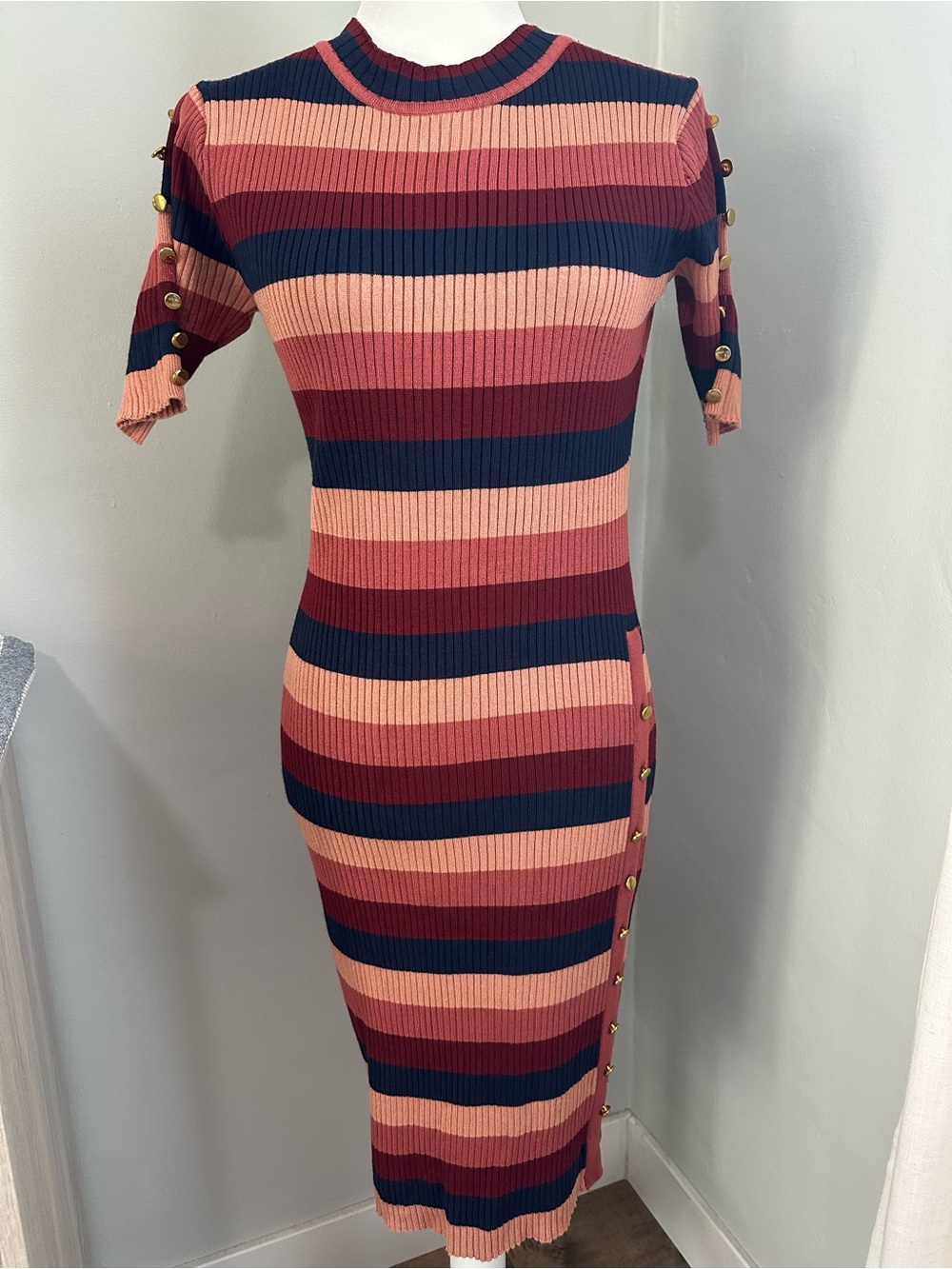 Say What Women’s Striped Sweater Dress, Midi, Ribbed, Bodycon, Fall, XL